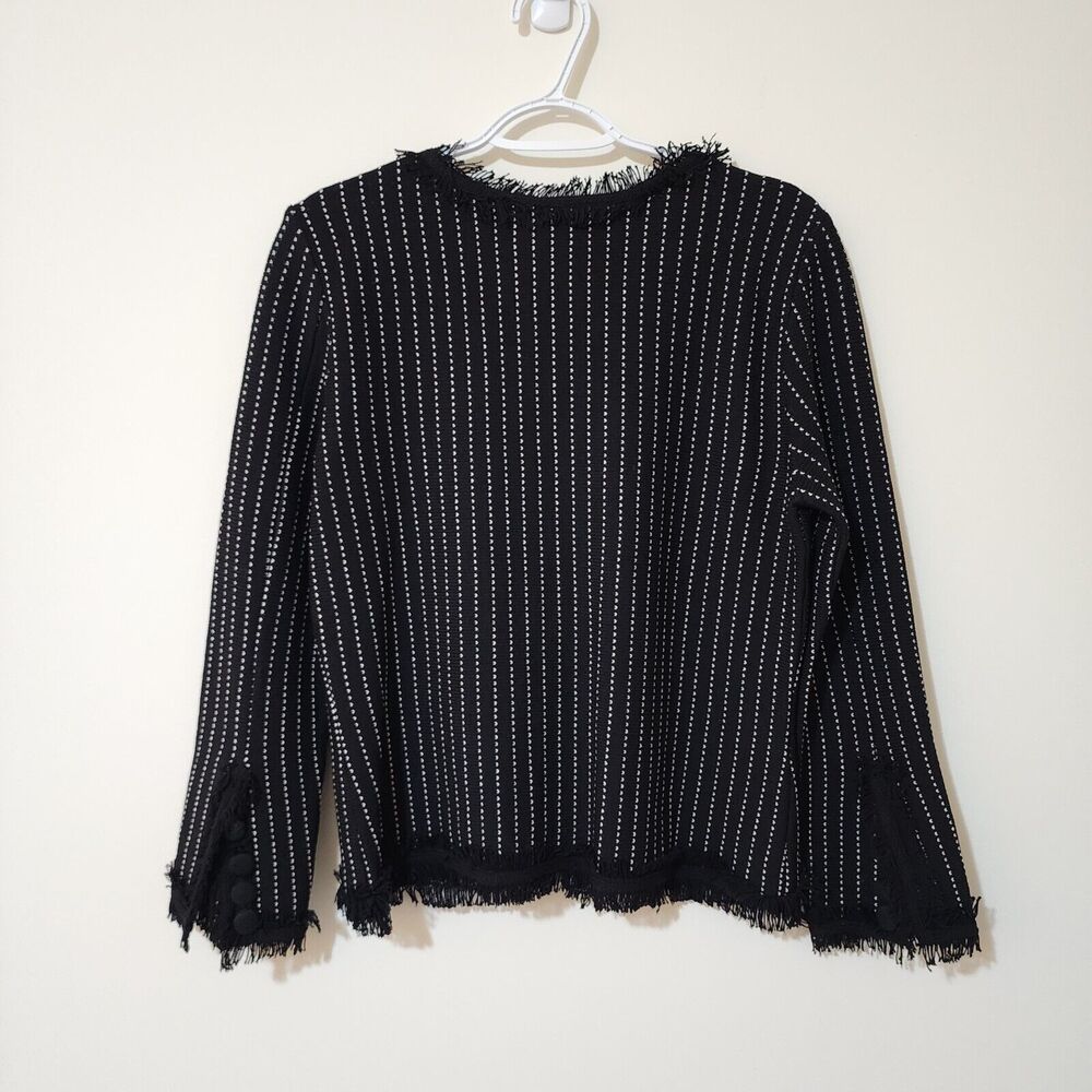 Ball of Cotton Womens Wool-Blend Knit Button-Up Jacket M Black White Fringe USA - Picture 2 of 9
